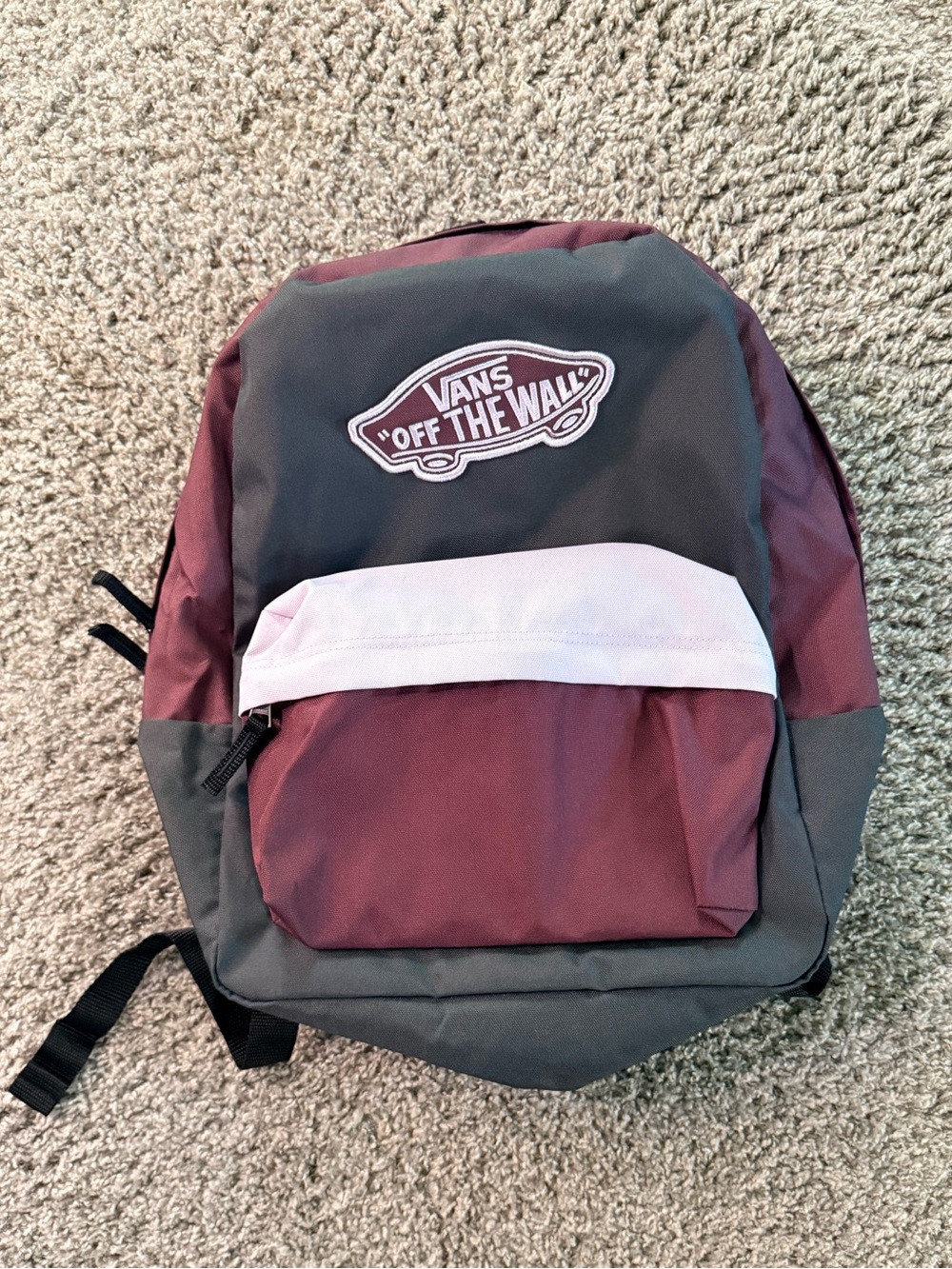 NWOT Vans Realm Canvas Backpack Maroon Gray Skateboard Classic School Bookbag